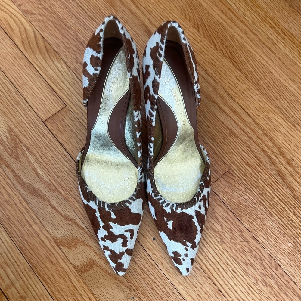 Gianni bini pony hair brown  and White Patterned Heels